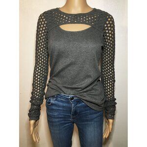 SOLD: Bailey 44 Cut Out / Perforated Top Shirt - L/S Gray Silk Blend - Sz M